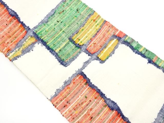JAPANESE KIMONO / TSUMUGI GEOMETRIC PATTERN WEAVING NAGOYA OBI